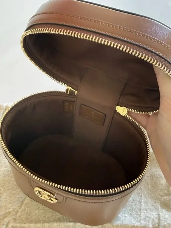 Gucci Brown Leather Bamboo Top Handle Plaque Mini Vanity Bag Cross Body - Picture 6 of 10